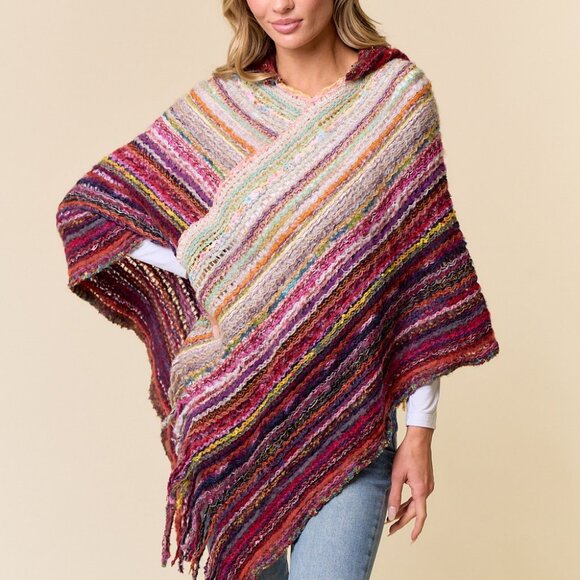 ON BLUE Pink & Ruby Hooded Poncho - Picture 5 of 13